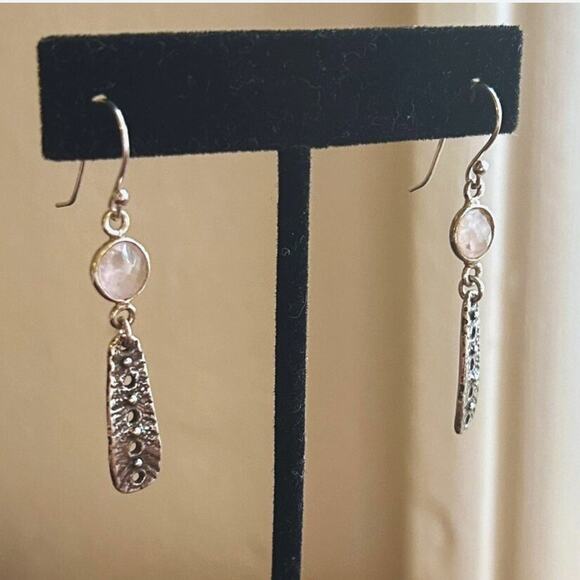 Vintage Rose Quartz and Sterling Silver Boho Earrings, 1990s - Picture 3 of 6